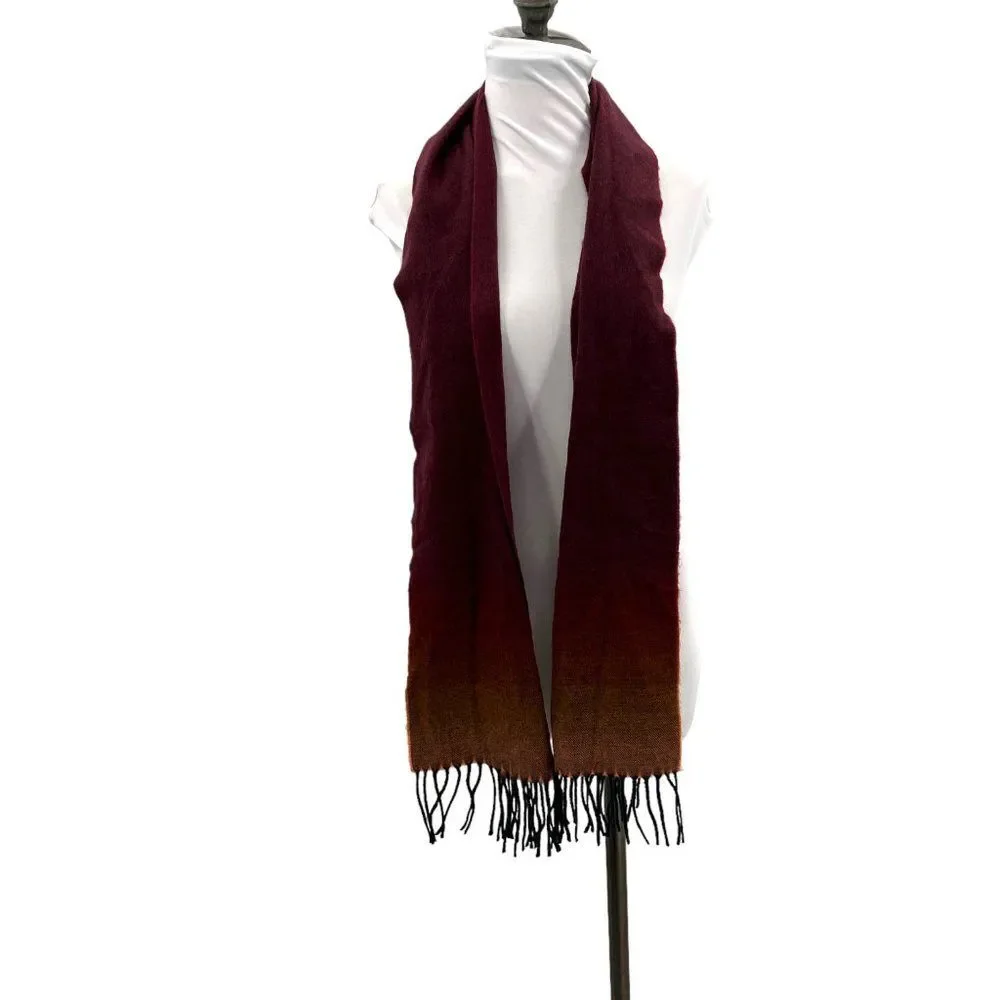Cashmere Red/Orange Ombre Scarf Made in Scotland Scottish 100% Cashmere Unisex